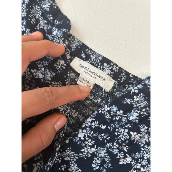 BeachLunchLounge Collection Floral Blouse Navy Blue Long Sleeve Top Size Large - Picture 4 of 5